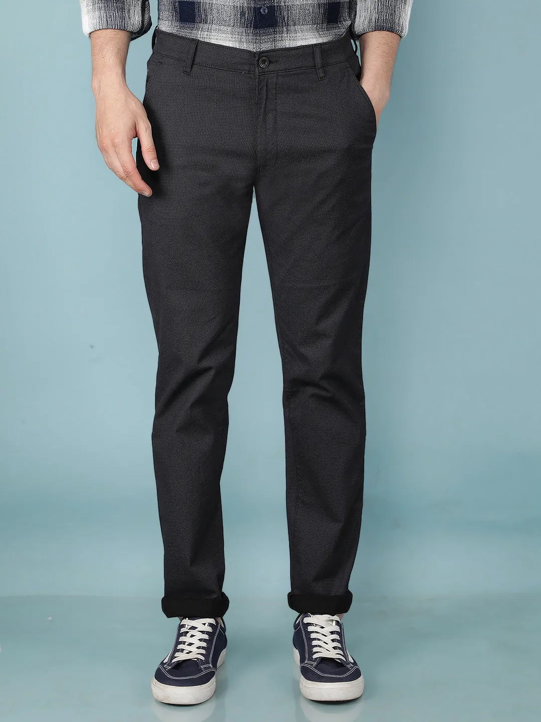 Black Printed Chinos Straight Trousers
