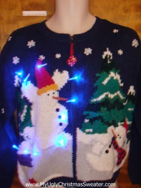 Fun 2sided Snowman Themed Light Up Ugly Xmas Sweater