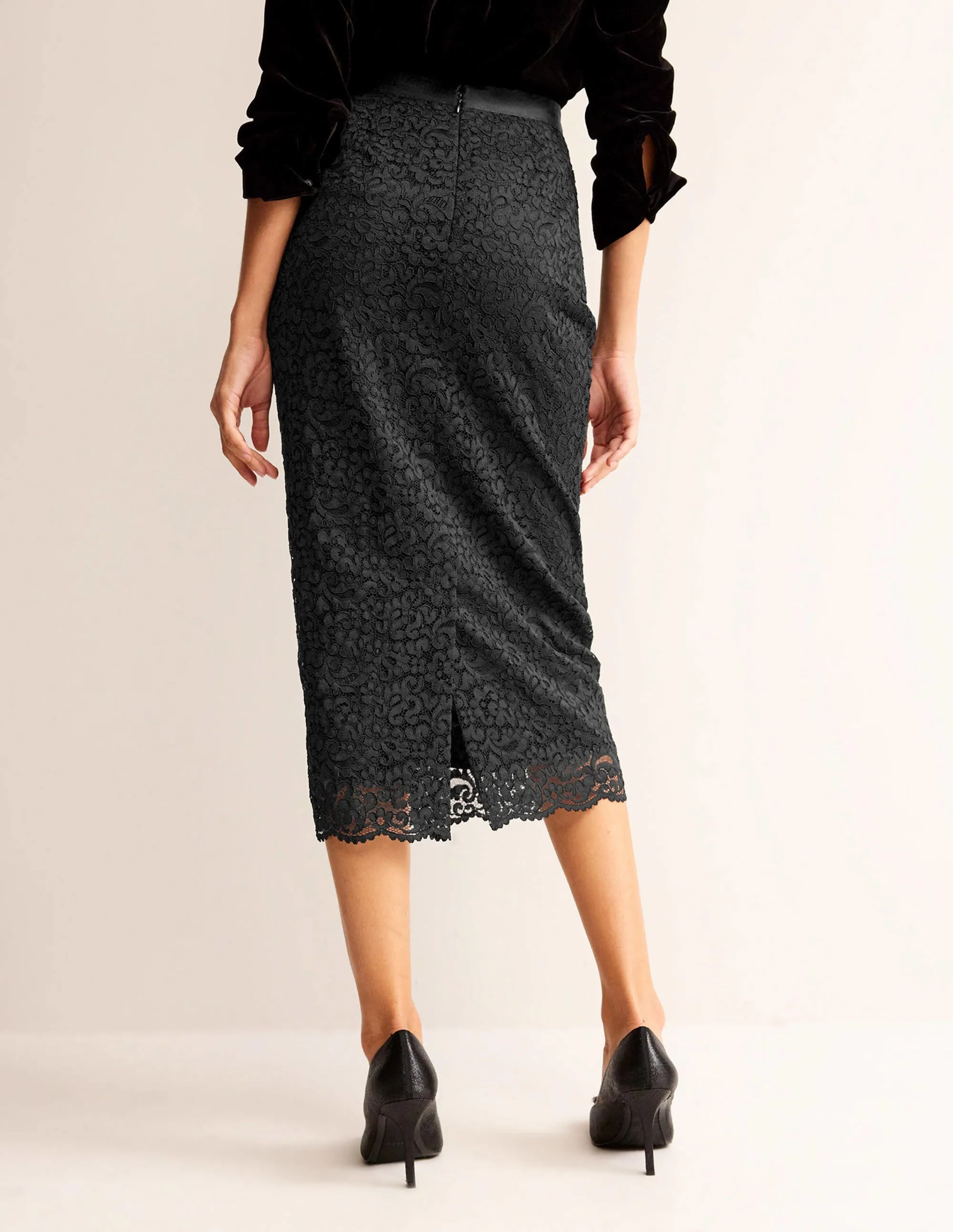 Lace Midi Skirt-Black