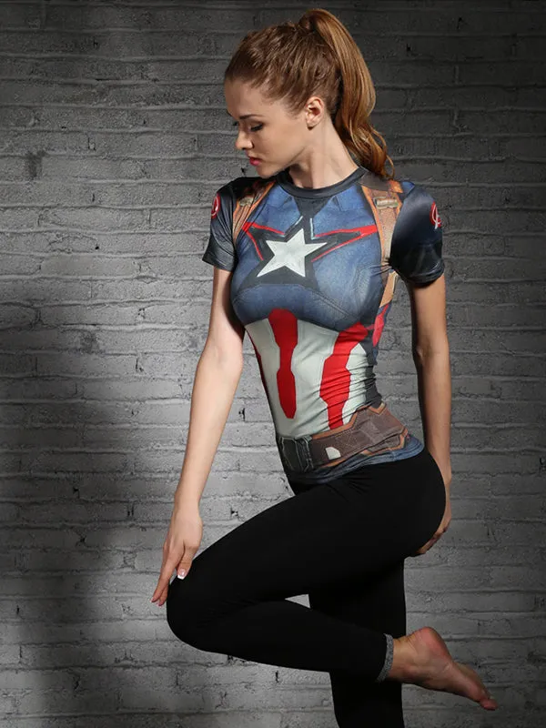 Ladies Captain America Compression Short Sleeve T-Shirt