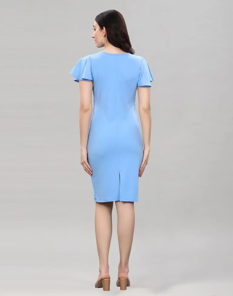 Light Blue Bell Sleeve Bodycon Dress