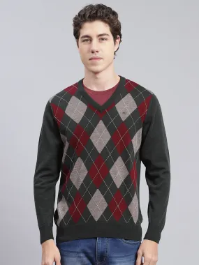 Men Green Printed Wool blend Pullover