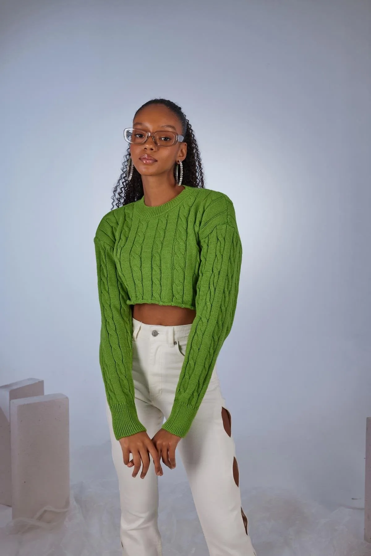 Merit Crew Neck Crop Sweater Green