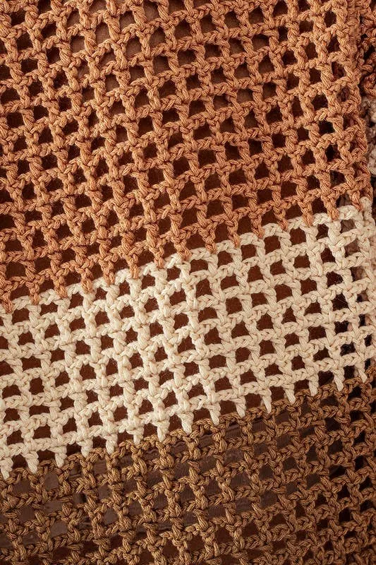 Mocha STRIPE CROCHET SWEATER CROP TOP