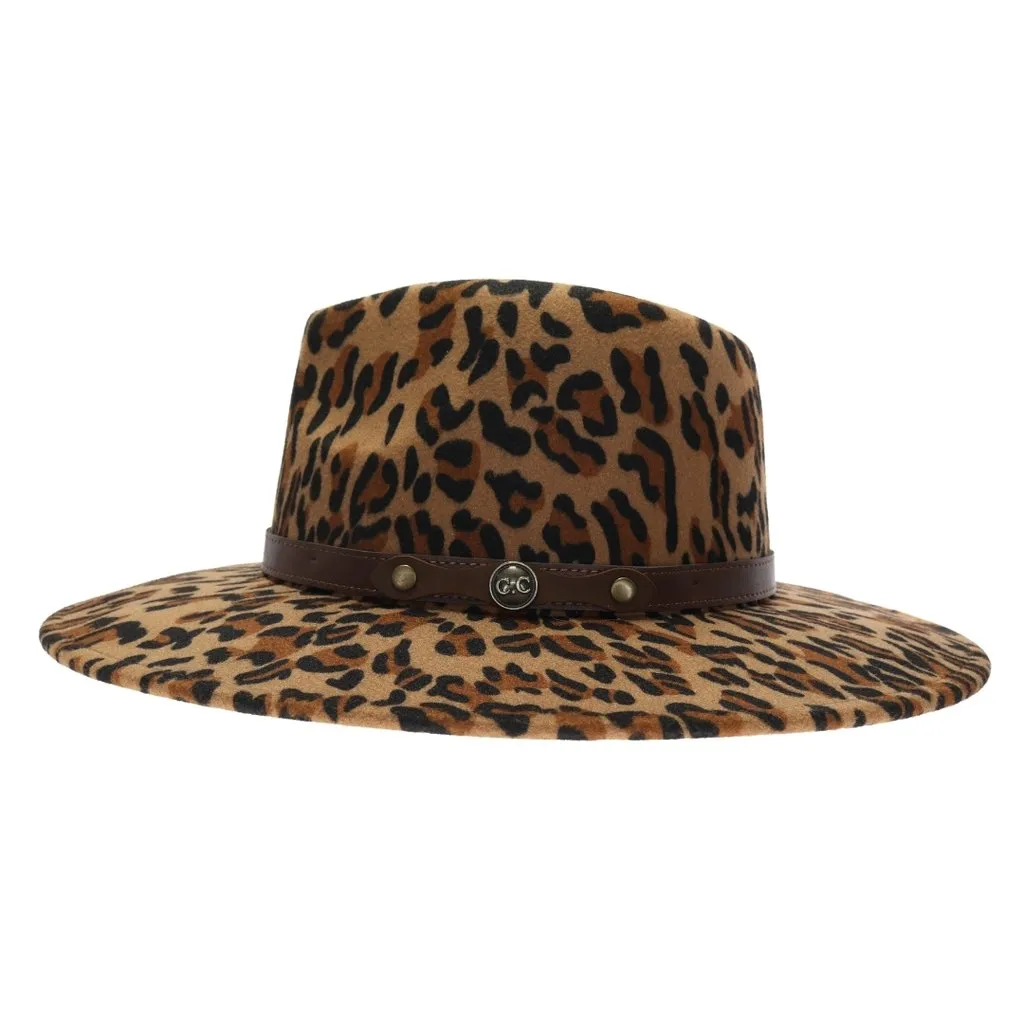 SALE CC BEANIE VEGAN FABRIC PANAMA HAT LEOPARD PRINT